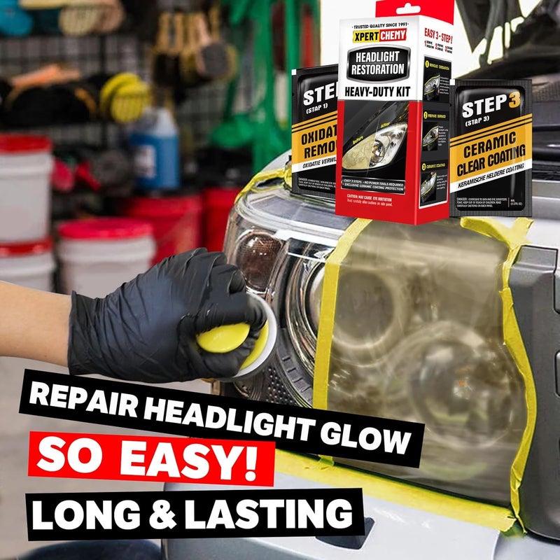 XPERTCHEMY Headlight Restoration Kit-Headlight Cleaner Removing The Heavy-Duty Yellowing, Clouding and Stains, Even Buffs Out Unsightly Hairline Scratches,No Power Tools Needed - Image 4